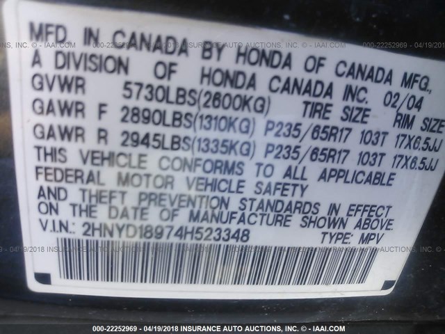 2HNYD18974H523348 - 2004 ACURA MDX TOURING GRAY photo 9