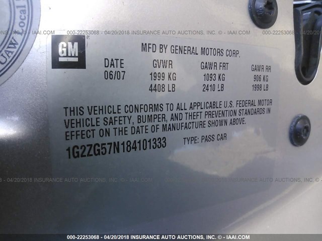 1G2ZG57N184101333 - 2008 PONTIAC G6 SE SILVER photo 9