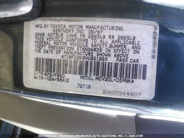 4T1BF22K8VU921993 - 1997 TOYOTA CAMRY CE/LE/XLE 绿色 照片 9