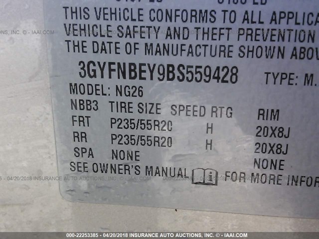 3GYFNBEY9BS559428 - 2011 CADILLAC SRX PERFORMANCE COLLECTION Қоңыр фото 9