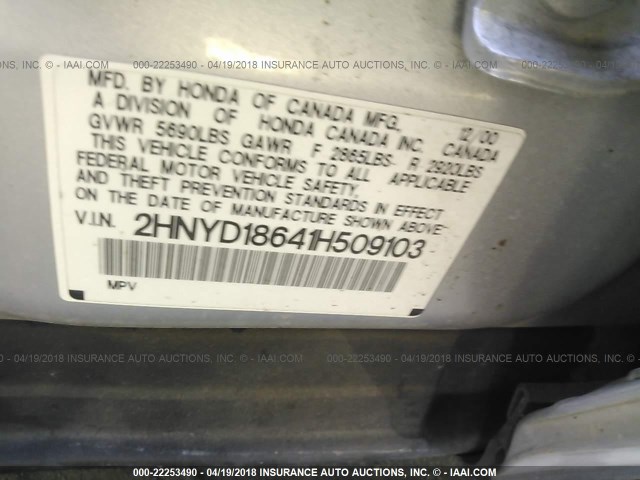 2HNYD18641H509103 - 2001 ACURA MDX TOURING SILVER photo 9