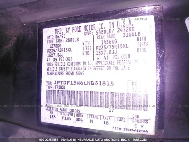 1FTDF15N6LNB51815 - 1990 FORD F150 BLACK photo 9