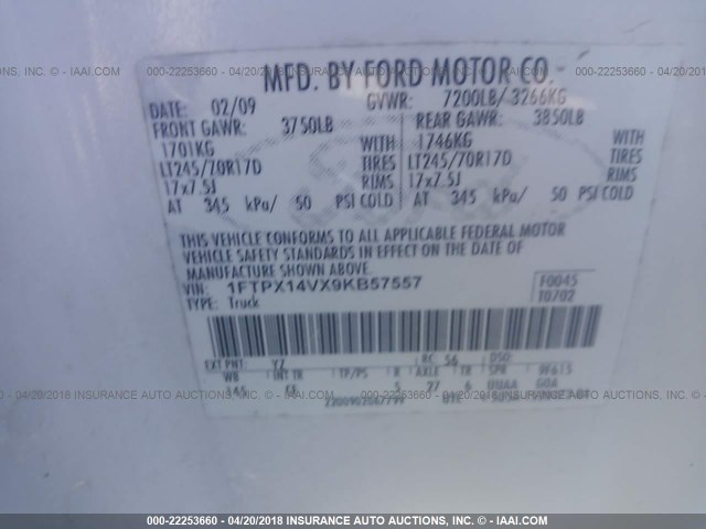 1FTPX14VX9KB57557 - 2009 FORD F150 SUPER CAB WHITE photo 9