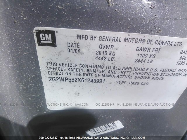 2G2WP582X61240991 - 2006 PONTIAC GRAND PRIX SILVER photo 9