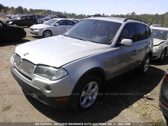 WBXPC93498WJ21288 - 2008 BMW X3 3.0SI SILVER photo 2