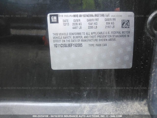 1G11C5SL8EF192085 - 2014 CHEVROLET MALIBU 1LT 黑色 照片 9