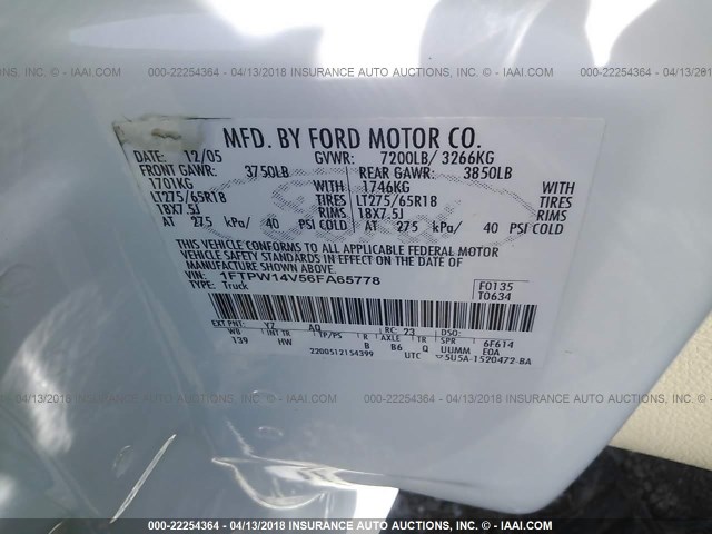 1FTPW14V56FA65778 - 2006 FORD F150 SUPERCREW WHITE photo 9