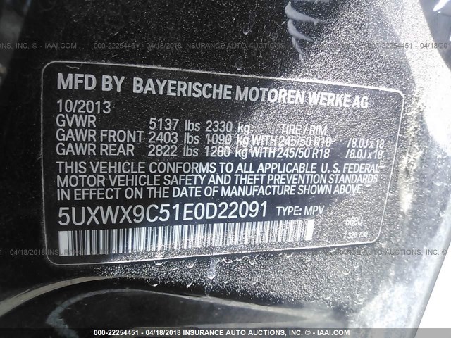 5UXWX9C51E0D22091 - 2014 BMW X3 XDRIVE28I BLACK photo 9