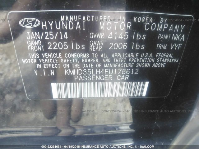 KMHD35LH4EU178612 - 2014 HYUNDAI ELANTRA GT BLACK photo 9