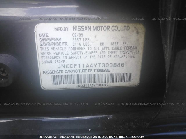 JNKCP11A4YT303846 - 2000 INFINITI G20 BLACK photo 9