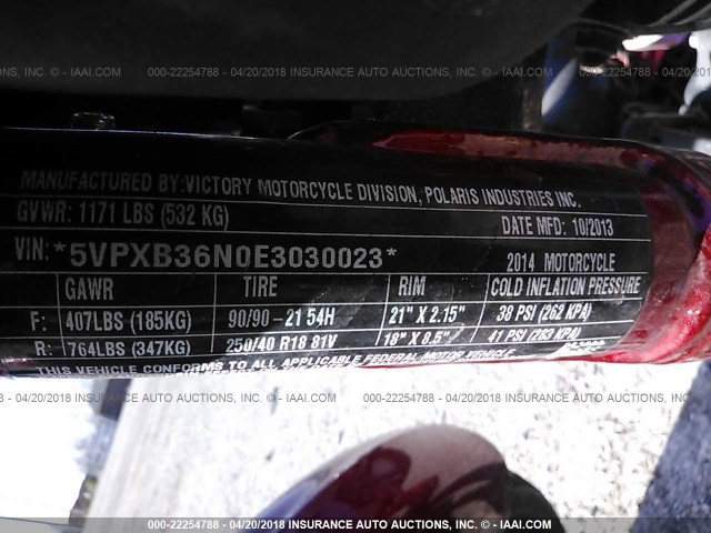 5VPXB36N0E3030023 - 2014 VICTORY MOTORCYCLES JACKPOT RED photo 10