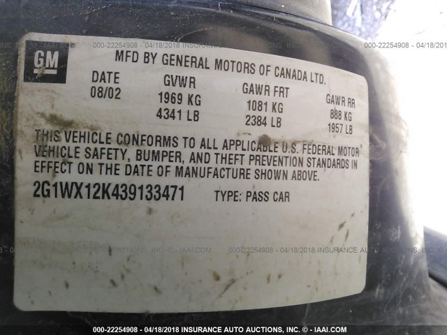 2G1WX12K439133471 - 2003 CHEVROLET MONTE CARLO SS შავი ფოტო 9