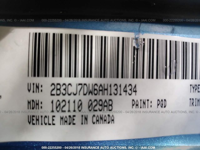 2B3CJ7DW6AH131434 - 2010 DODGE CHALLENGER SRT-8 蓝色 照片 9