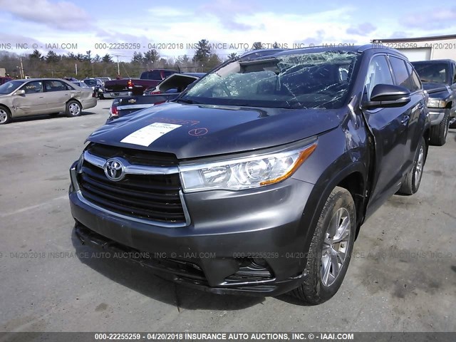 5TDJKRFH6FS210690 - 2015 TOYOTA HIGHLANDER XLE GRAY photo 2