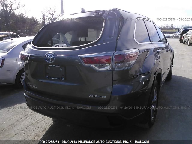 5TDJKRFH6FS210690 - 2015 TOYOTA HIGHLANDER XLE ნაცრისფერი ფოტო 4