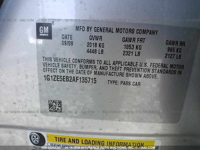 1G1ZE5EB2AF135715 - 2010 CHEVROLET MALIBU LTZ 银色 照片 9