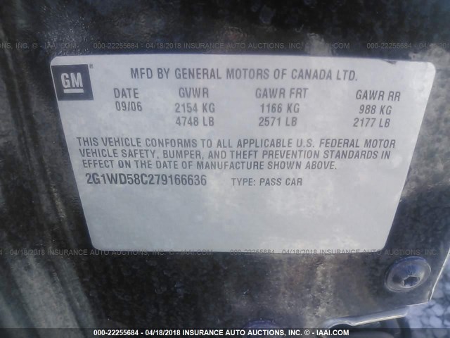 2G1WD58C279166636 - 2007 CHEVROLET IMPALA SUPER SPORT BLACK photo 9