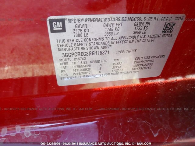 3GCPCREC3GG118871 - 2016 CHEVROLET SILVERADO C1500 LT RED photo 9