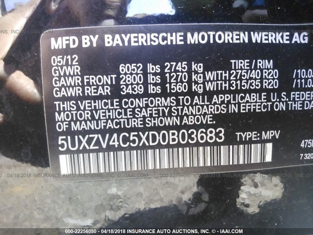 5UXZV4C5XD0B03683 - 2013 BMW X5 XDRIVE35I BLACK photo 9