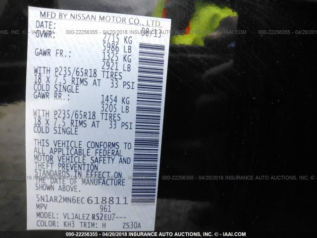 5N1AR2MN6EC618811 - 2014 NISSAN PATHFINDER S/SV/SL/PLATINUM 黑色 照片 9