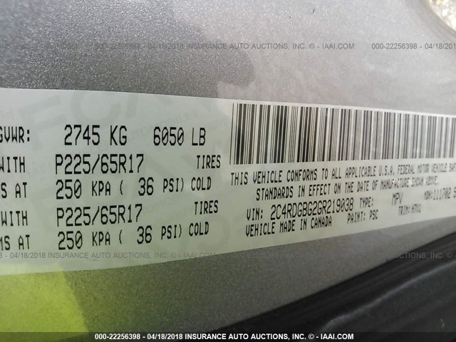 2C4RDGBG2GR219038 - 2016 DODGE GRAND CARAVAN SE GRAY photo 9