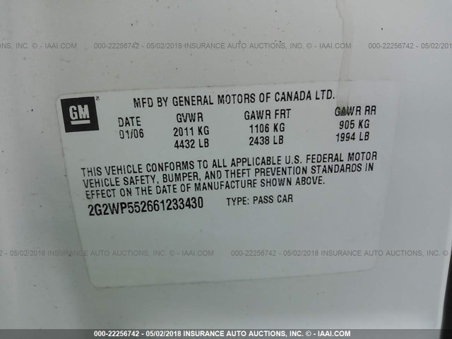 2G2WP552661233430 - 2006 PONTIAC GRAND PRIX თეთრი ფოტო 9