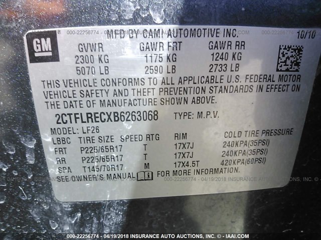 2CTFLRECXB6263068 - 2011 GMC TERRAIN SLE GRAY photo 9