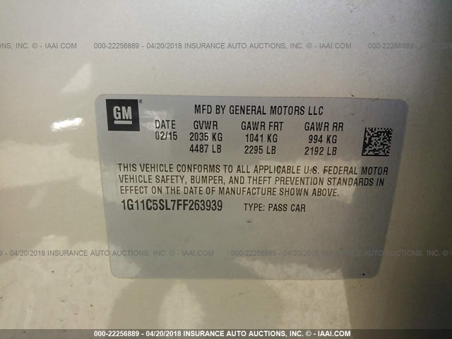 1G11C5SL7FF263939 - 2015 CHEVROLET MALIBU 1LT GOLD photo 9