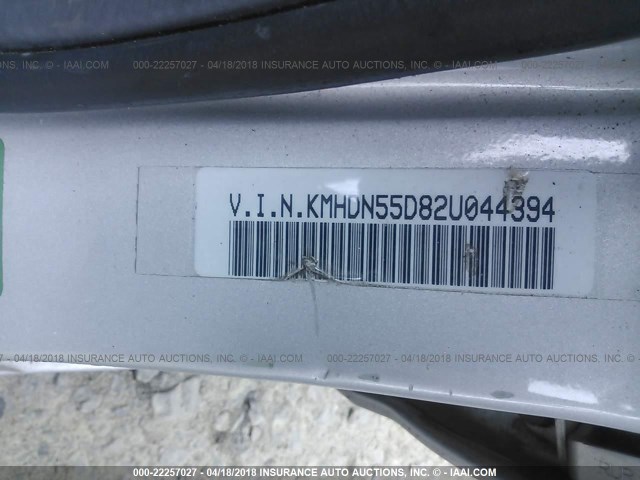 KMHDN55D82U044394 - 2002 HYUNDAI ELANTRA GLS/GT SILVER photo 9