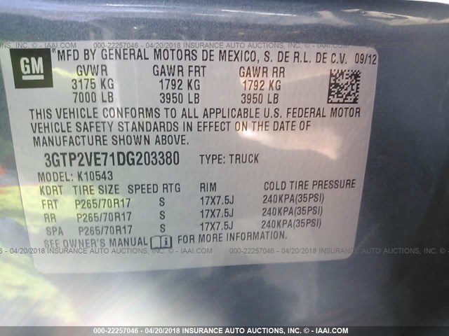 3GTP2VE71DG203380 - 2013 GMC SIERRA K1500 SLE BLUE photo 9