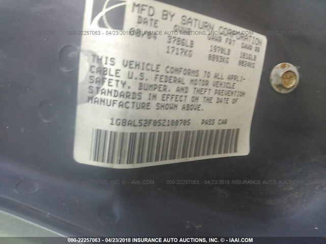 1G8AL52F05Z100705 - 2005 SATURN ION LEVEL 3 GRAY photo 9