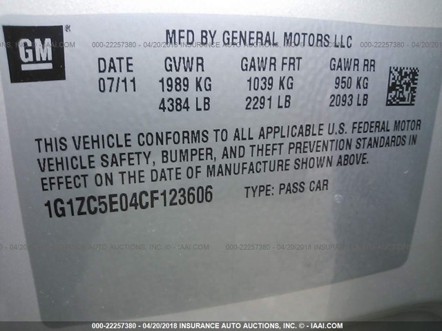 1G1ZC5E04CF123606 - 2012 CHEVROLET MALIBU 1LT 棕色 照片 9