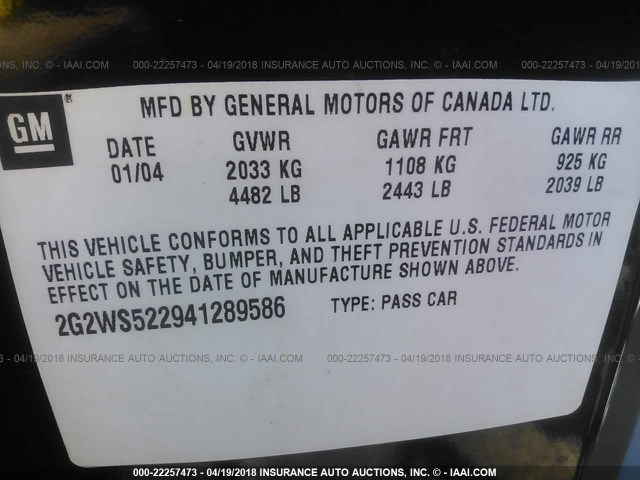 2G2WS522941289586 - 2004 PONTIAC GRAND PRIX GT2 შავი ფოტო 9