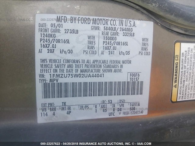 1FMZU75W02UA44041 - 2002 FORD EXPLORER LIMITED Қоңыр фото 9