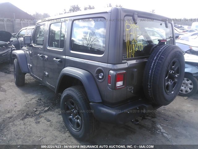 1C4HJXDG0JW139995 - 2018 JEEP WRANGLER UNLIMITE SPORT GRAY photo 3