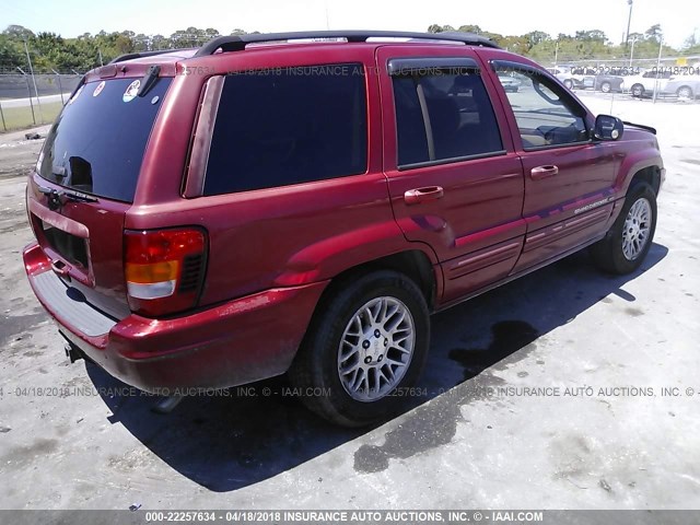 1J4GX58S62C228013 - 2002 JEEP GRAND CHEROKEE LIMITED RED photo 4