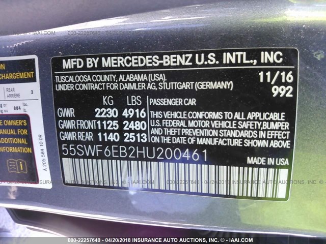 55SWF6EB2HU200461 - 2017 MERCEDES-BENZ C 43 4MATIC AMG GRAY photo 9