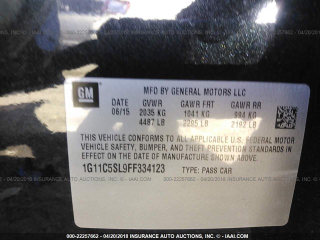 1G11C5SL9FF334123 - 2015 CHEVROLET MALIBU 1LT BLACK photo 9