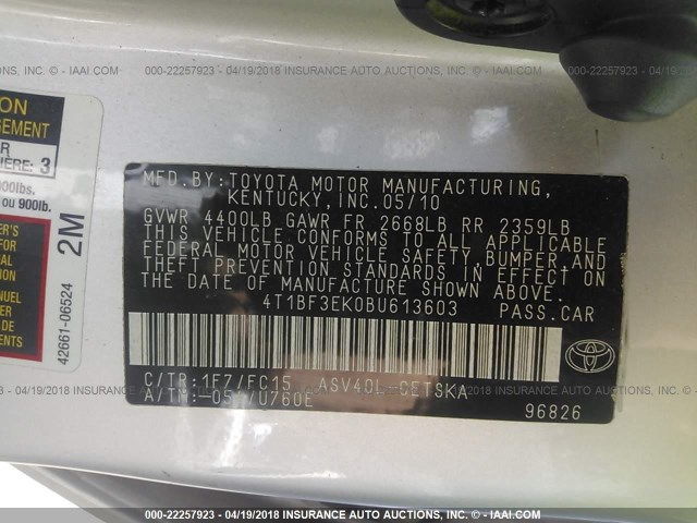 4T1BF3EK0BU613603 - 2011 TOYOTA CAMRY SE/LE/XLE SILVER photo 9