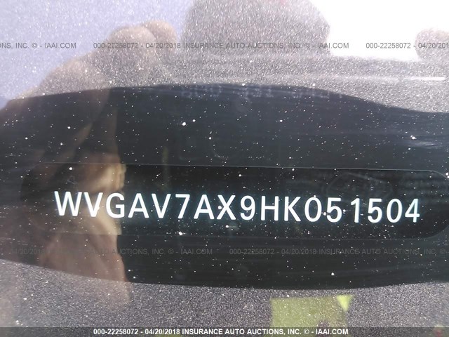 WVGAV7AX9HK051504 - 2017 VOLKSWAGEN TIGUAN S/LIMITED BLACK photo 9