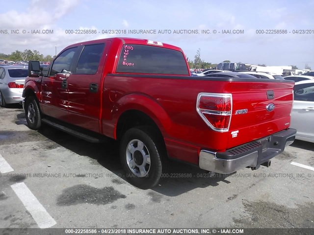 1FTEW1CM9DKE26692 - 2013 FORD F150 SUPERCREW RED photo 3