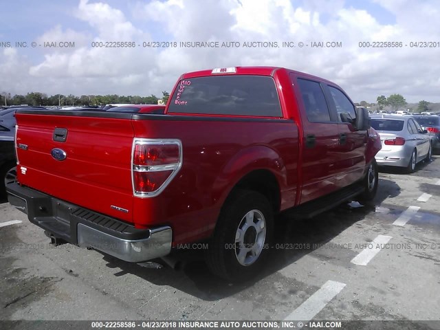 1FTEW1CM9DKE26692 - 2013 FORD F150 SUPERCREW RED photo 4