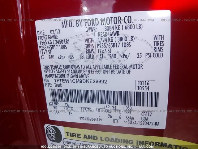 1FTEW1CM9DKE26692 - 2013 FORD F150 SUPERCREW RED photo 9