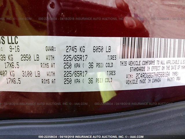 2C4RDGBG7HR568164 - 2017 DODGE GRAND CARAVAN SE RED photo 9