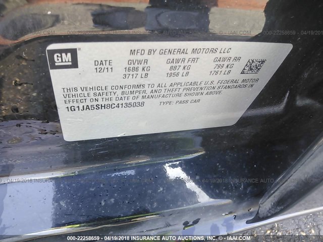 1G1JA5SH8C4135038 - 2012 CHEVROLET SONIC LS 黑色 照片 9