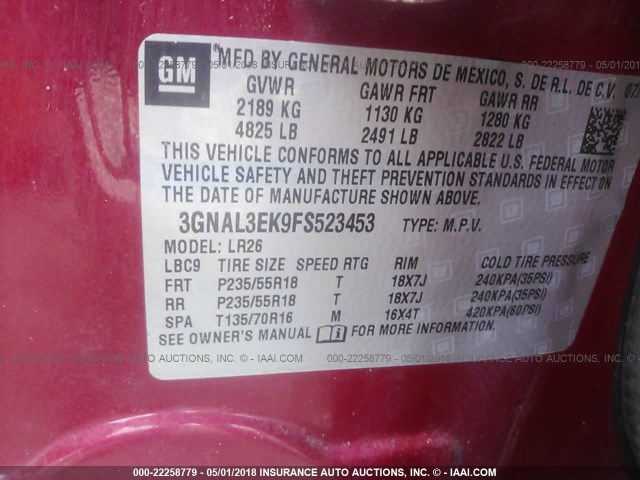 3GNAL3EK9FS523453 - 2015 CHEVROLET CAPTIVA LT RED photo 9