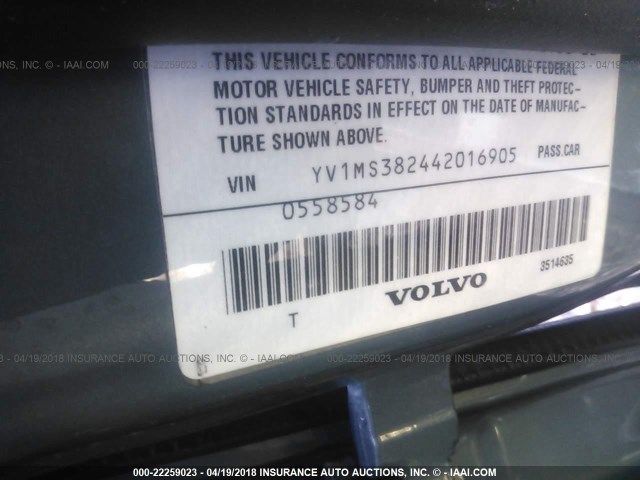 YV1MS382442016905 - 2004 VOLVO S40 2.4I GRAY photo 9