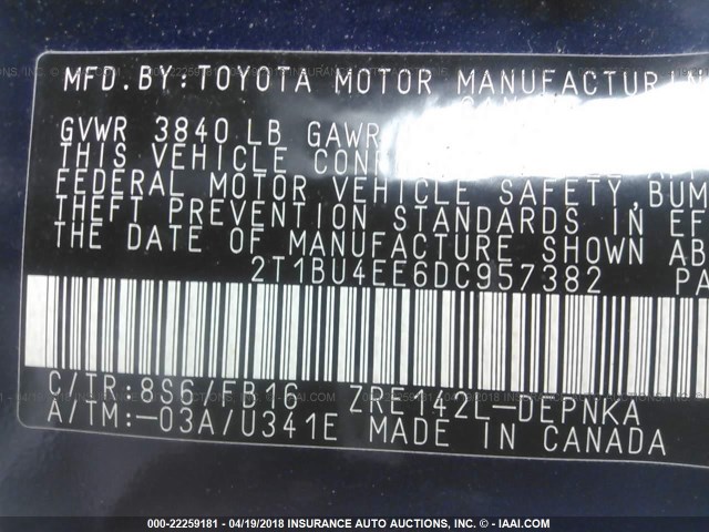 2T1BU4EE6DC957382 - 2013 TOYOTA COROLLA S/LE BLUE photo 9