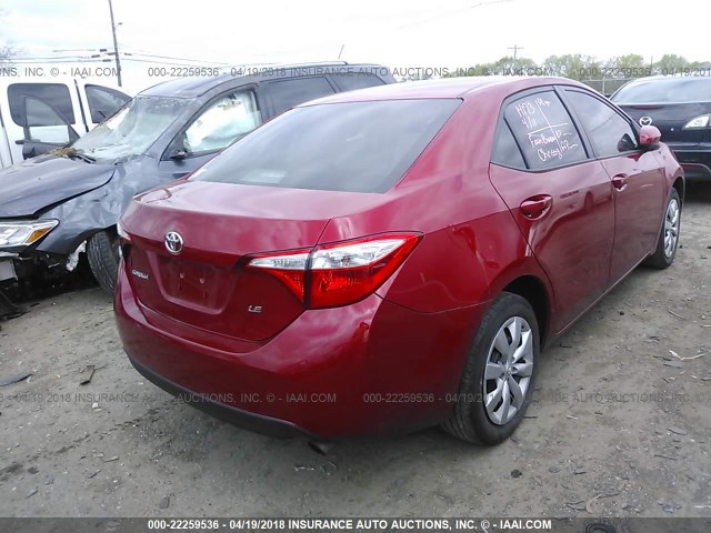 2T1BURHE2FC232311 - 2015 TOYOTA COROLLA L/LE/LE PLS/PRM/S/S PLS RED photo 4