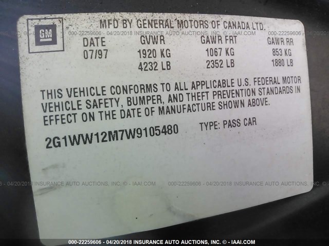 2G1WW12M7W9105480 - 1998 CHEVROLET MONTE CARLO LS შავი ფოტო 9